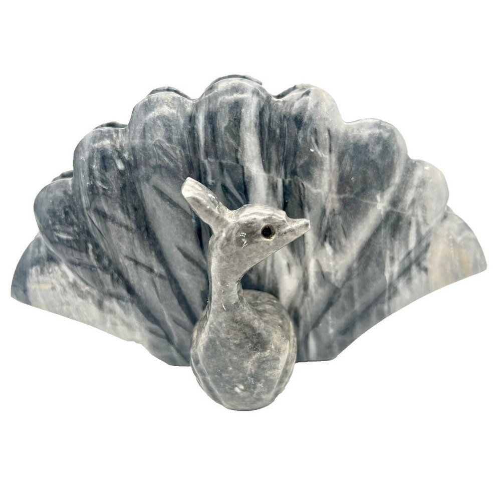 Vintage Peacock Polished Marble Napkin Holder Mail Caddy Hand Carved MCM - Picture 6 of 8